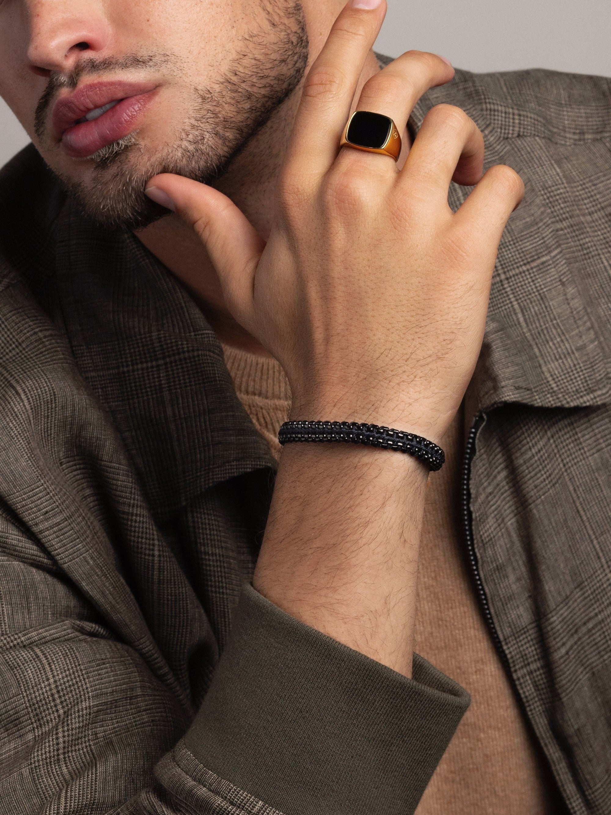 Men'S Total Black Woven 8Mm Box Chain Bracelet