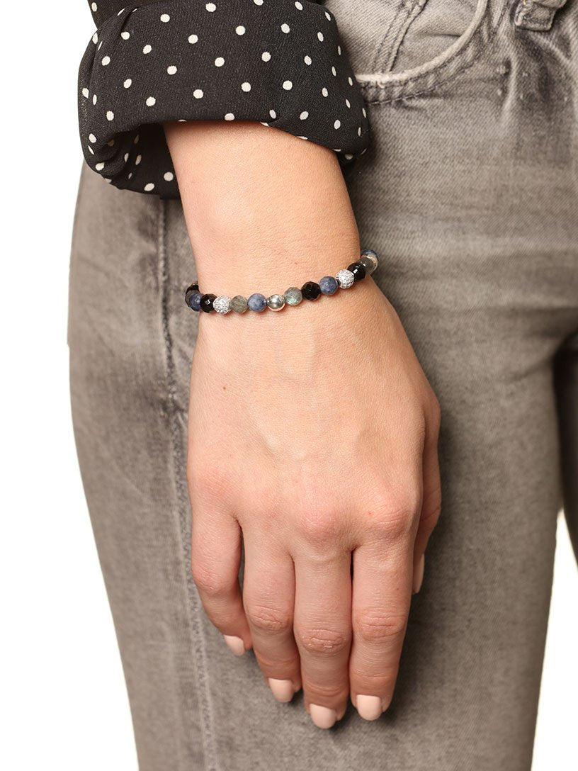 Women'S Beaded Bracelet With Blue Dumortierite, Agate And Labradorite