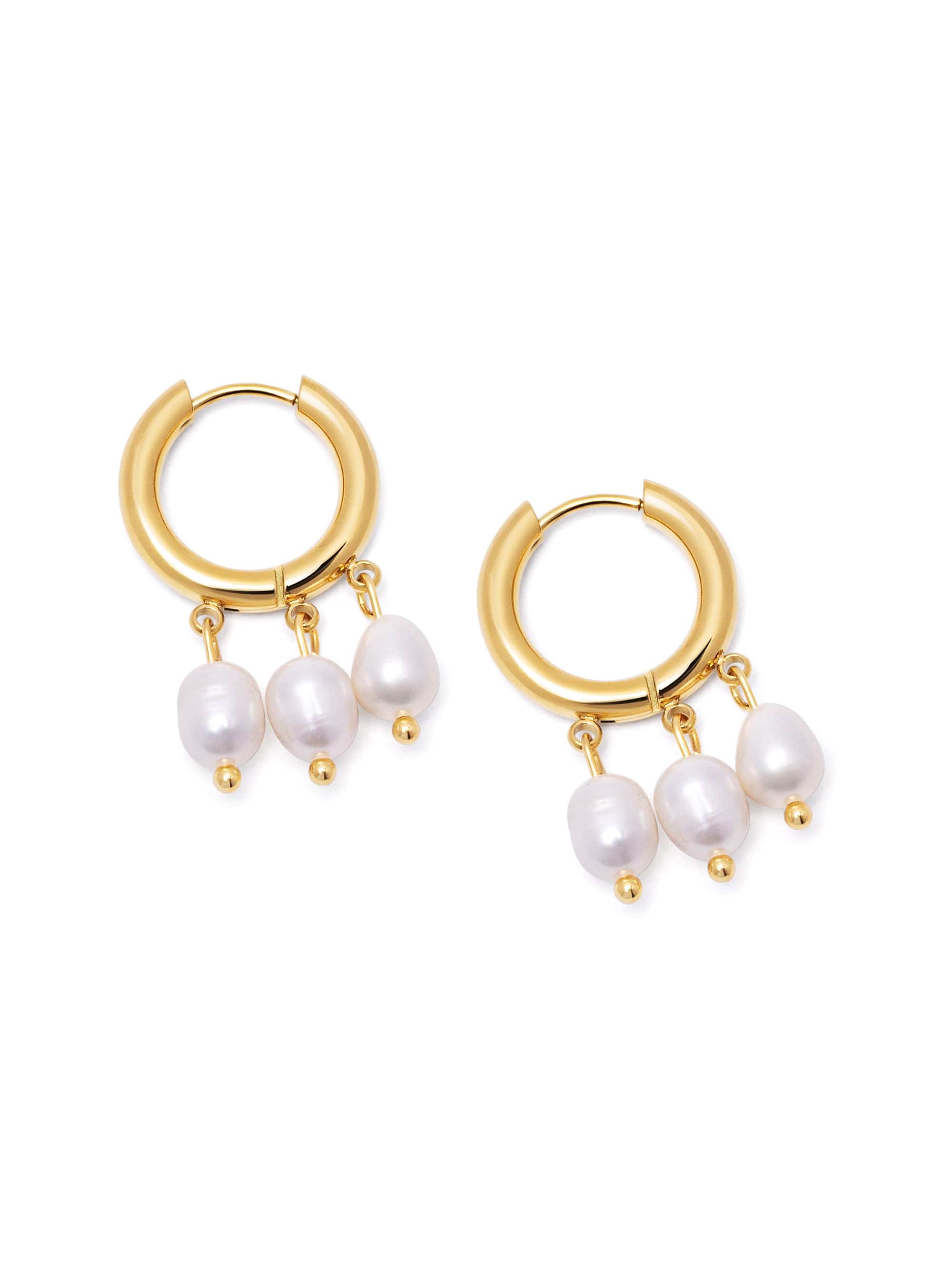 Triple Drop Pearl Hoops in Gold
