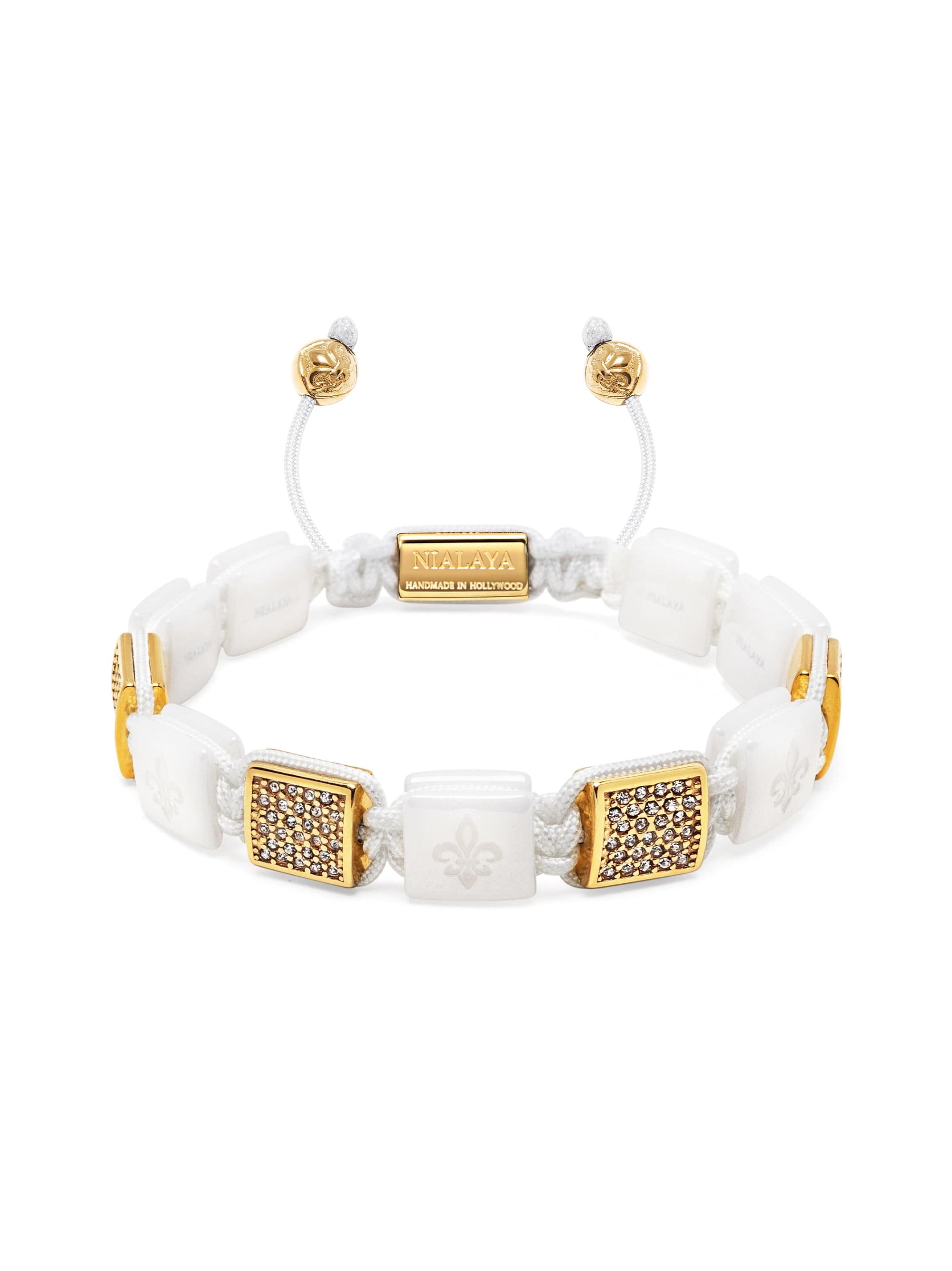 Women'S White Ceramic Flatbead Bracelet With Gold Cz