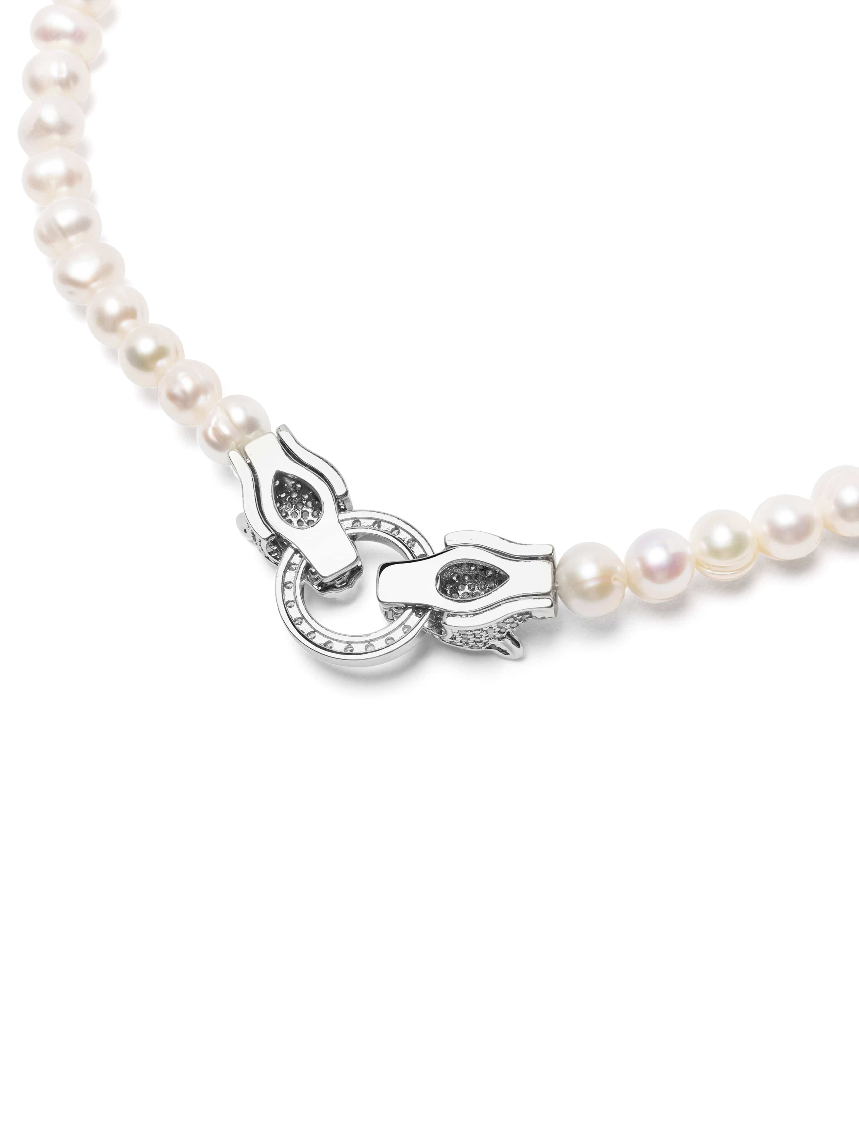 Women'S Pearl Choker With Silver Double Panther Head