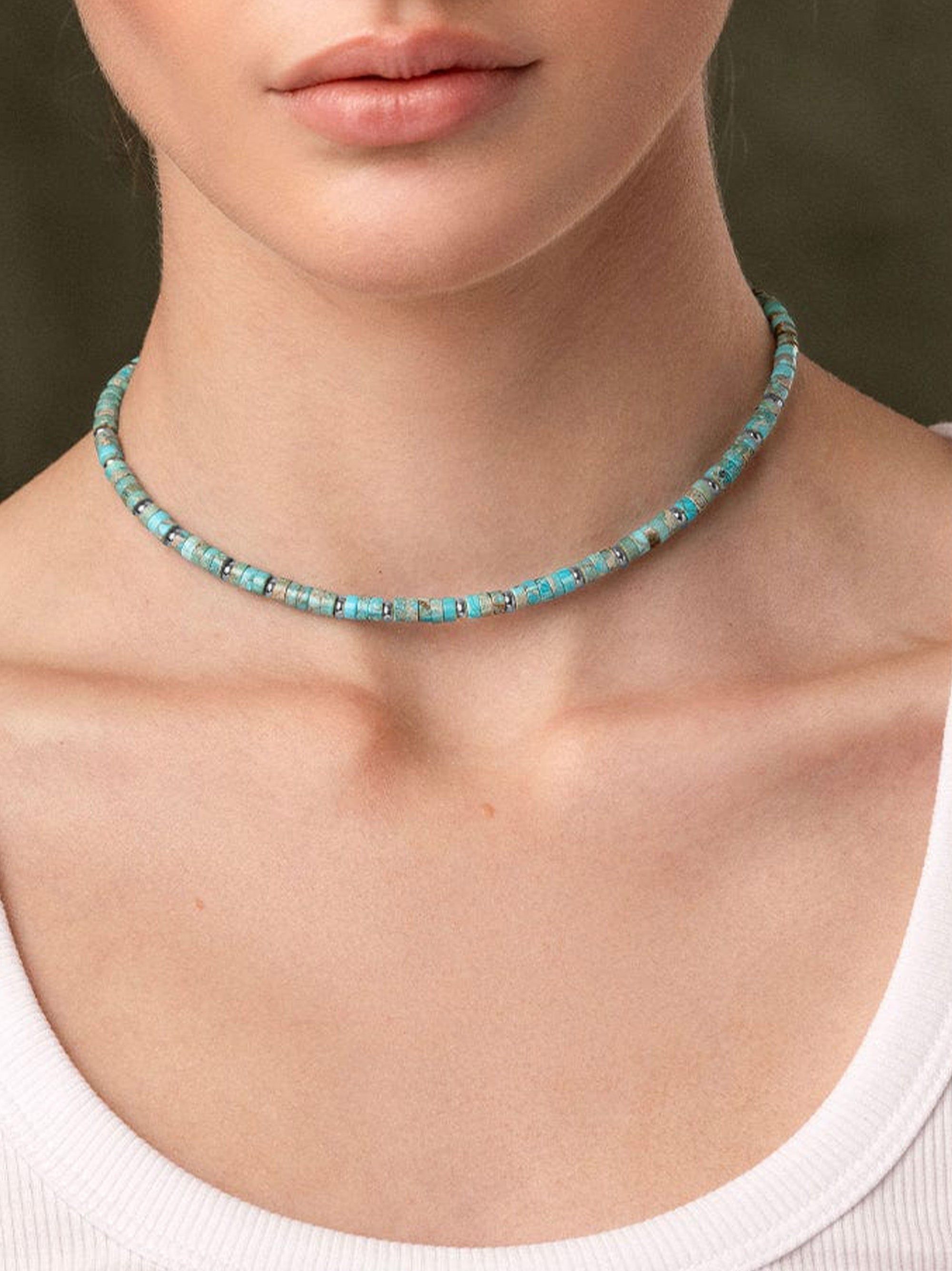 Heishi Turquoise Choker With Silver