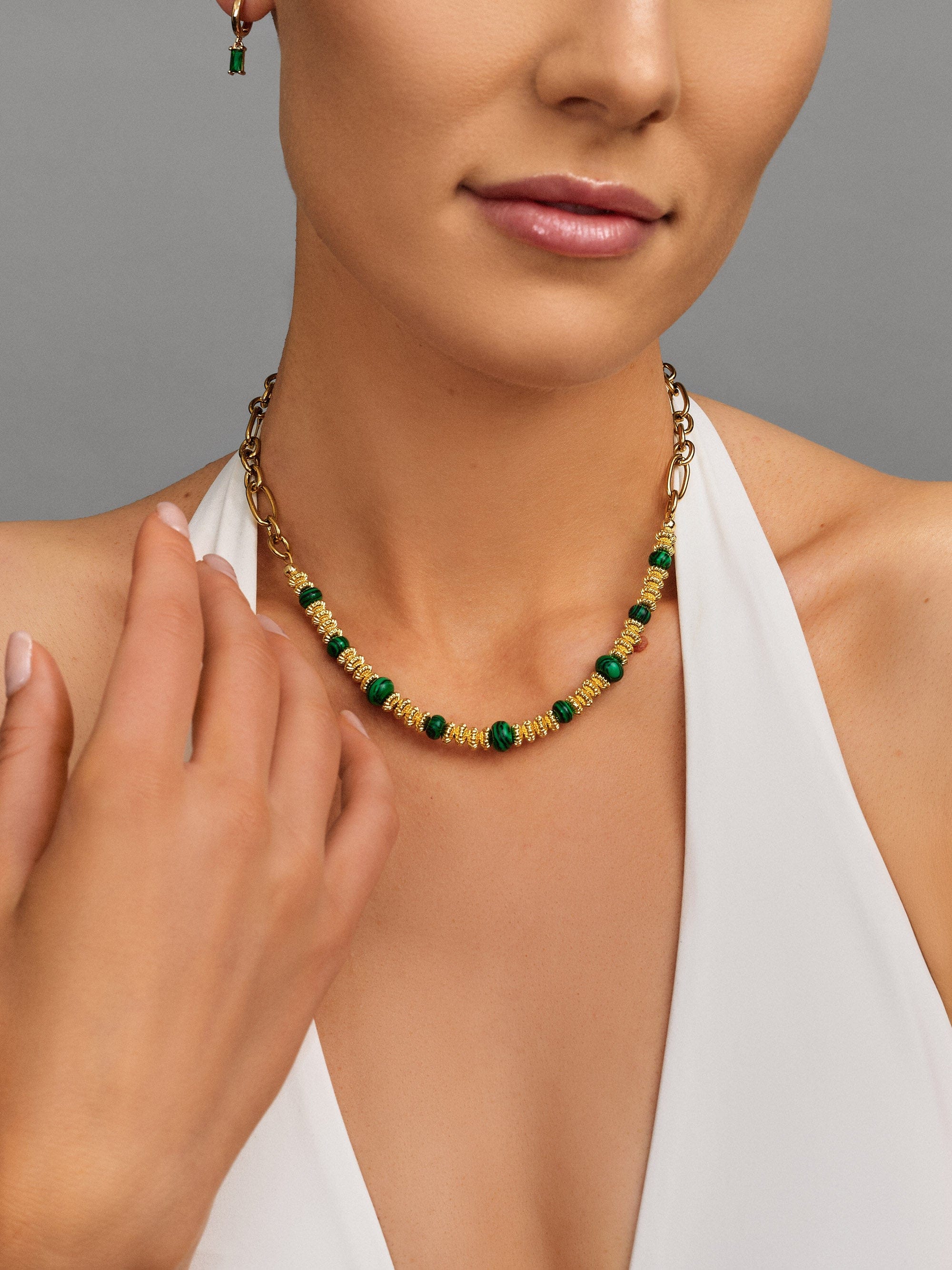 Chain Choker With Green Malachite