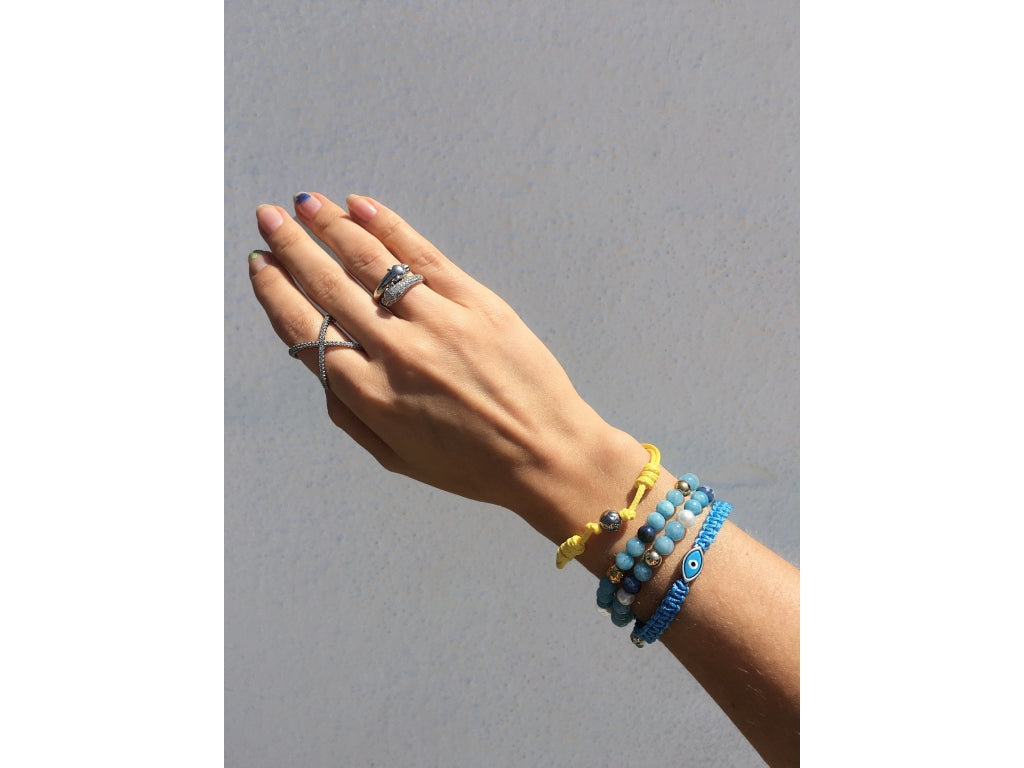 Women'S Light Blue String Bracelet With Silver Evil Eye